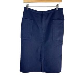Vince Wool Blend Midi Skirt Size US 4 Navy Business Casual